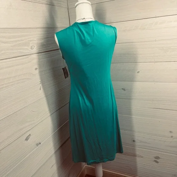 Ellen Tracy Blue Green Gathered Center Dress 8 FREE SHIP - Picture 3 of 5